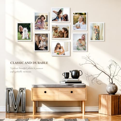 8.5x11 White Picture Frames, 9-Pack Gallery Wall Set, Solid Wood