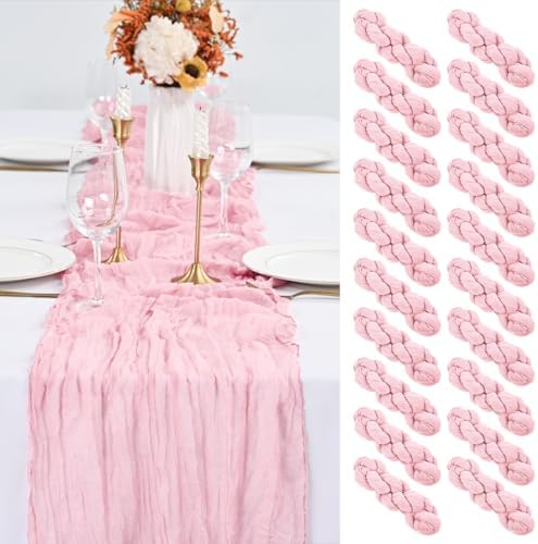 20 Pack Pink Table Runner 10Ft Cheesecloth Table Runner Boho Gauze Table Runners Romantic Long Sheer Fabric Cheese Cloth Table Runners for Wedding Party Bridal Shower