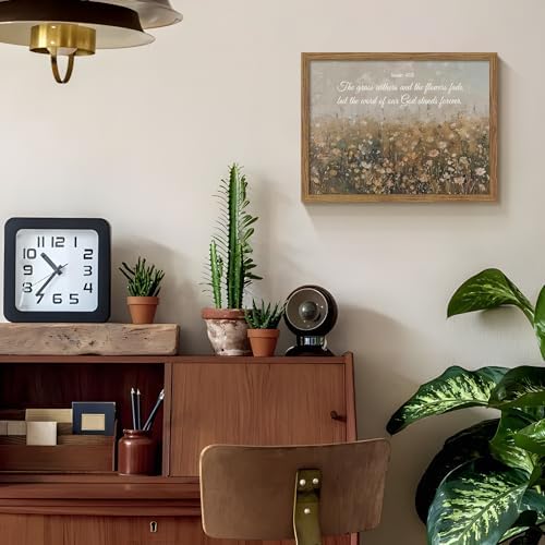 Framed Bible Verse Wall Art Wildflower Meadow Pictures Decor 12x16 Inch | Nature Landscape Bathroom Oil Painting Canvas Prints, Religious Scripture Artwork For Living Room Bedroom
