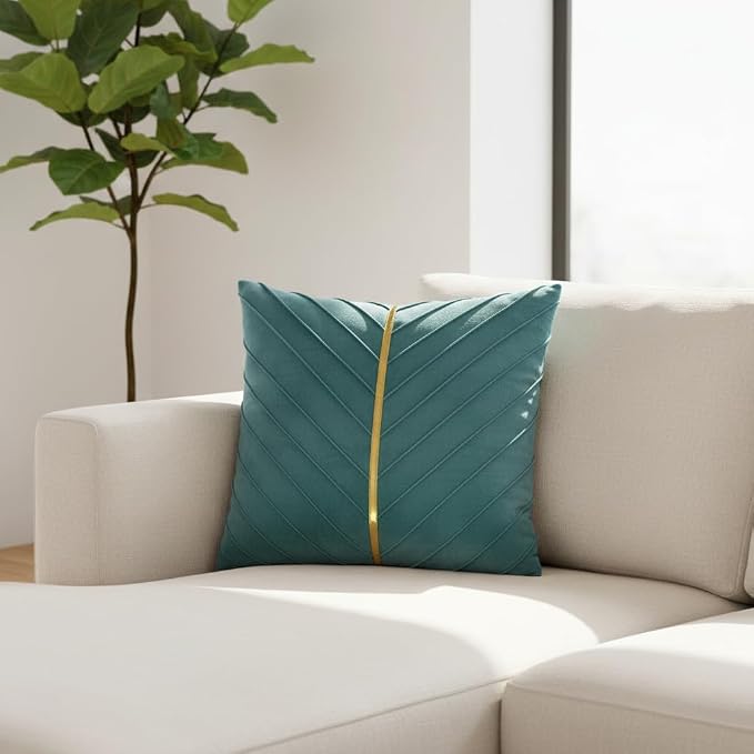 Velvet Throw Pillow Covers 24x24 Pack of 2 Gold Decor Aqua Green