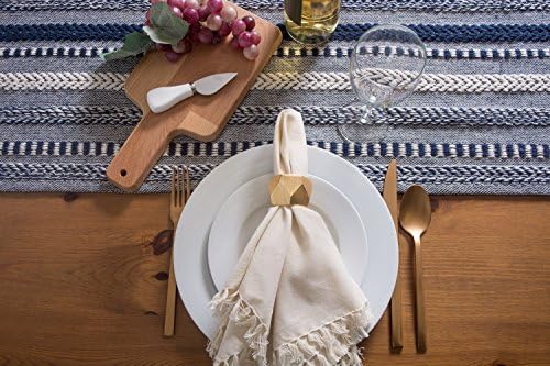 DII Farmhouse Braided Stripe Table Runner Collection, 15x108 (15x113, Fringe Included), Navy Blue