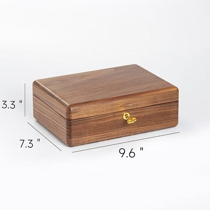 Bescott 2 Layer Solid Black Walnut Wooden Jewelry Box with Lock and Key for Women Wood Vintage Organizer for Men Earrings Rings Necklaces Bracelet Watch Storage
