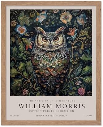 Poster Master William Morris Poster - Owl Print - Bird Art - Botanical Art - Flower Design - Exhibition Artwork - Animal Illustration - Floral Illustration - Aesthetic Design - Office or Bedroom Decor - 16x20 Beige Framed