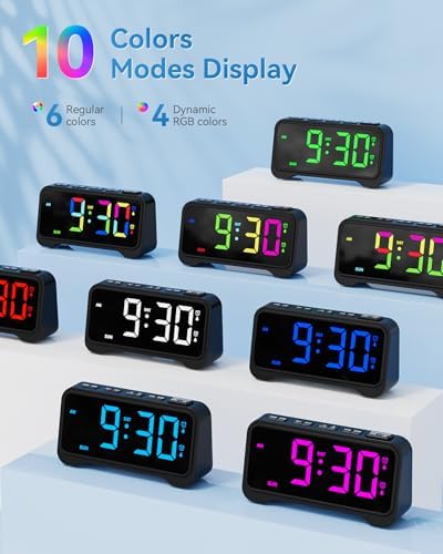 Alarm Clock for Kids Teens, Dynamic RGB Alarm Clock for Bedroom Bedside
