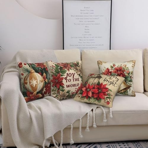 Christmas Throw Pillow Covers Set of 4 Decorative Soft Double Sided Print Pillow Case Farmhouse Home Decor for Living Room Sofa Couch 18x18