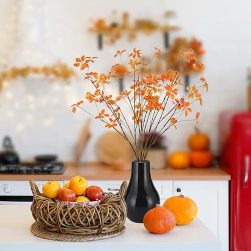 6Pcs 40'' Fall Artificial Branches Faux Autumn Stems Fall Plant Branches Ficus Twig Leaves Fall Eucalyptus Branches for Autumn Thanksgiving Home Office Wedding Vase Fillers DIY Craft Decors