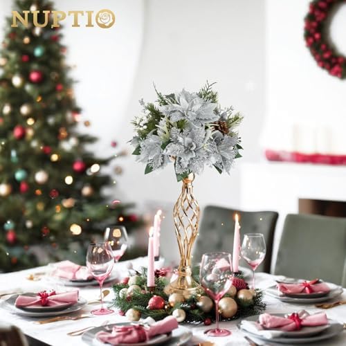 NUPTIO Gold Centerpiece Stand for Table, Twist Style , 17.7" Tall, 10 Pcs