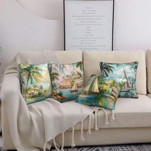 Vintage Sailing Throw Pillow Covers Set of 4 Decorative Soft Double Sided Print Pillow Case Farmhouse Home Decor for Living Room Sofa Couch 18x18