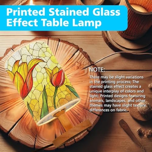 Tulip Table Lamp LED 3-Color Pressed Bedside, Tulip Shade Lamp with Wood Base for Bedroom Living Room Desk Office TL01