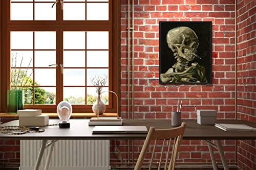 Wieco Art Framed Art Skull of a Skeleton with Burning Cigarette, 1886 by Vincent Van Gogh Canvas Wall Art for Home Decor and Wall Decor Post-impressionism Canvas Prints Pictures