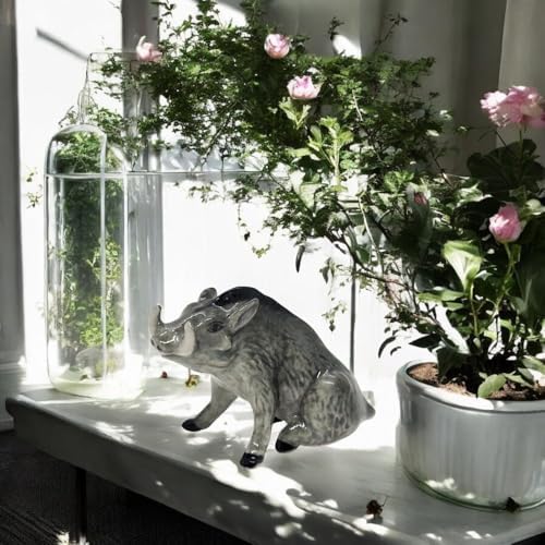 WitnyStore 1½" Gray Sit Wild Boar Ceramic Figurine Terrarium Decoration Collectible Statue for Adult Collectors Handcrafted Porcelain Ornament Sculpture Home Room Tabletop Decor