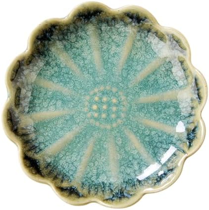 Lotus Ring Holder Dish Small Indoor Ash Tray, Ceramic Dessert Plate Trinket Jewelry Holder Organizing Necklace Earrings for Parents Friends Sister, Deep Green. All Jewelries Are NOT Included.