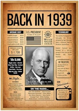 Back in 1939 Poster Sign, Personalized Birthday Gifts Idea, Custom 1939 Historical Birthday Newspaper, Born in 1939 Birthday Party Decorations, Fun Fact for the Day You Were Born, Decor Art Print