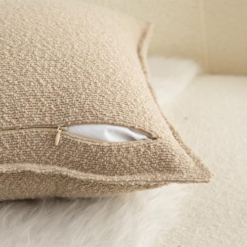 MANDIOO Pack of 2 Decorative Throw Pillow Covers Accent Solid Woven Textured Cushion Covers Pillow Cases Bedroom Living Room Sofa Home 24 x 24 Inch Camel