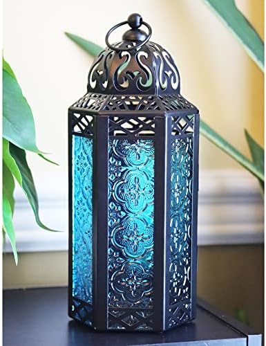 Vela Lanterns Decorative Indoor Moroccan Holder, Blue/Amber/Green, M, 3-PK