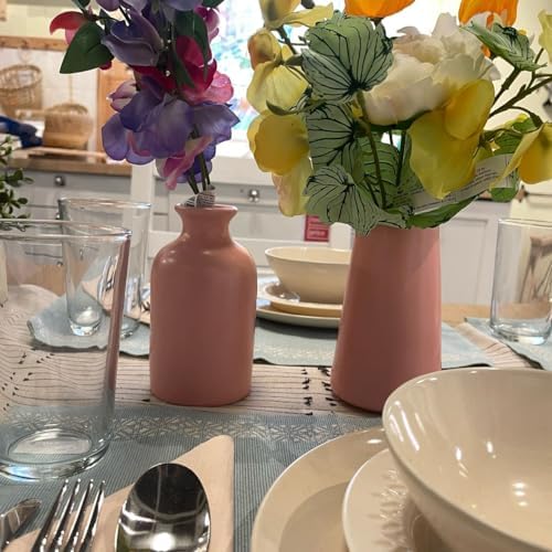 Set of 2- Classic Pink Ceramic Vases, Tall vases for Flowers, for Living Room Decorations, Home Decor, Modern Farmhouses, Ideal Shelf, Table, Bookshelf, Mantle, Pampas Grass