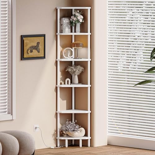 6 Tier Corner Shelf with LED Light, 66.5'' Tall Standing Shelf