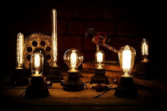 Vintage American Village Style Table Lamps Creative Lights Alloy Metal Water Pipe Night Light,Rustic Loft Industrial Steampunk Retro Base E26 LED Edison Table/Desk Lighting Fixture