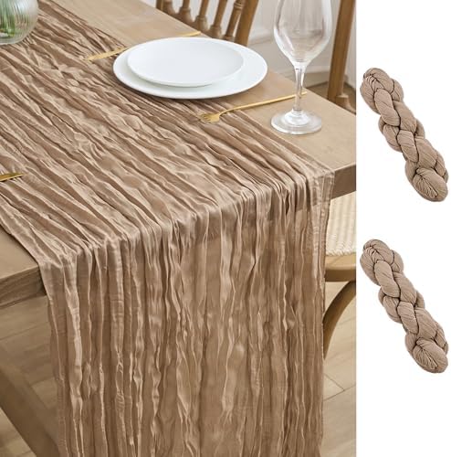 Asee'm 2pcs Nude Brown Cheesecloth Table Runner Summer Boho Rustic 10FT