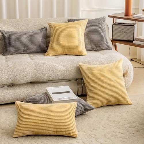 Home Brilliant Set of 2 26x26 Pillow Covers Super Soft Plush Corduroy Solid Textured Large Throw Euro Pillow Sham for Couch Floor Summer Decor, 26 x 26 inch, Light Yellow