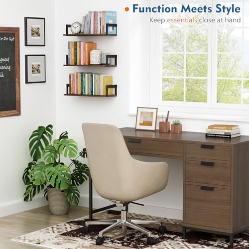 Harwaya Floating Book Shelves for Wall Set of 3, 17 x 8 Inch Deep Wooden Wall Bookshelf for Bedroom Office, Rustic Wood Hanging Wall Shelves for Living Room Kitchen (Dark Brown)