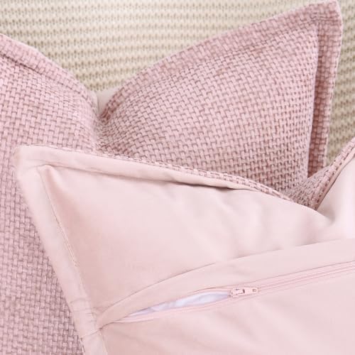MADIZZ Decorative Chenille Velvet Throw Pillow Covers Set of 2 Soft Boho Textured Neutral Couch Throw Pillow for Bed Modern Farmhouse Home Decor for Sofa Livingroom Pink 12x20 Inch