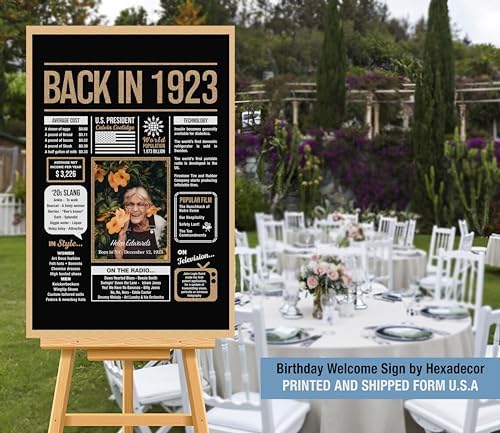Personalized 102nd Birthday Party Decorations Men, Women, Him, Her - Custom Gifts Idea For 102 Years Old, Back In The Year You Born Newspaper For 102nd Birthday Poster No Frame Black Gold