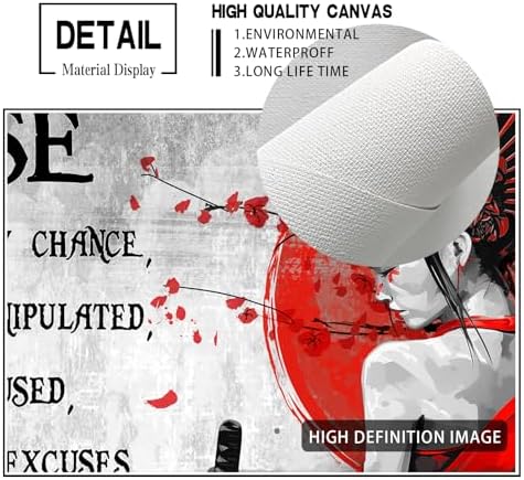 Motivational Japanese Samurai Wall Art Samurai Women Red Moon Canvas Wall Decor Inspirational Quotes I Choose Pictures Print Paintings Framed Artwork Home Decor For Office Living Room Gym 12x18 Inch