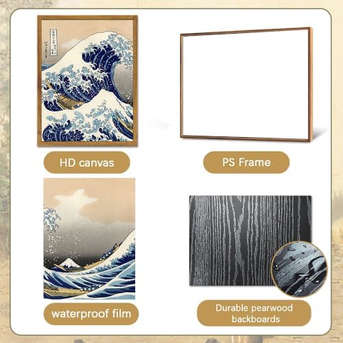 2 Pack Framed Japanese Great Wave Canvas Wall Art for Living Room 16"x24" | The Great Wave, Japanese Wall Art, Vintage Wall Art, Great Wave off Kanagawa, Japanese Decor Waves, Home Decor, Kanagawa Art