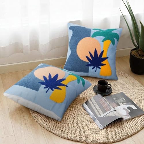 JASEN Abstract Boho Pillow Covers 18x18,Soft Mid Century Geometric Floral Decorative Throw Pillows for Couch Bed Sofa Bedroom（Only 1 Pillow Cover）,Cocount Tree