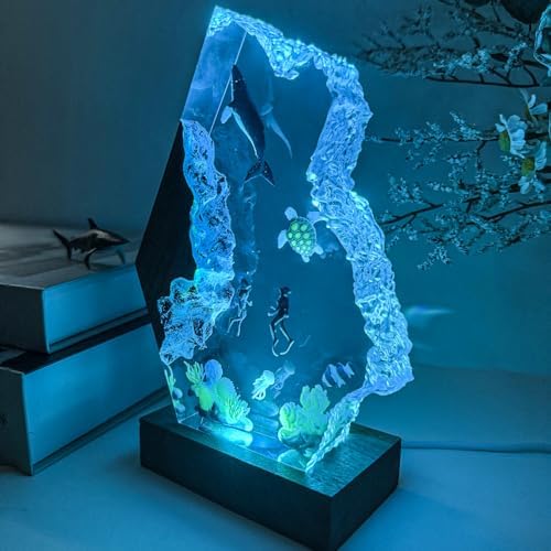 Handmade Shark Resin Lamp, Scuba Diving Resin Ocean Lamp