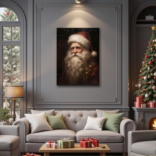 Victorian Santa Claus Portrait Christmas Art for Bedroom 16x24in, Framed Festival Canvas Prints for Christmas Wall Decor, Vintage Winter Pictures for Home Wall Decorations Indoor