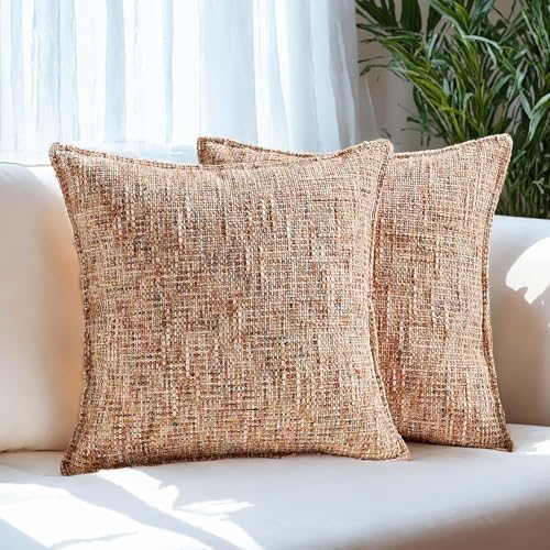 HAUSSY Pack of 2 Chenille Tweed Throw Pillow Covers 20x20 Inch, Rust