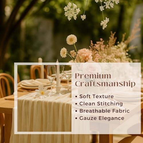 6 Pack Beige 10FT Cheesecloth Table Runner –120 Inch Soft Gauze Boho Table Runners for Baby Shower, Coastal Wedding, Modern Rustic Party Decor