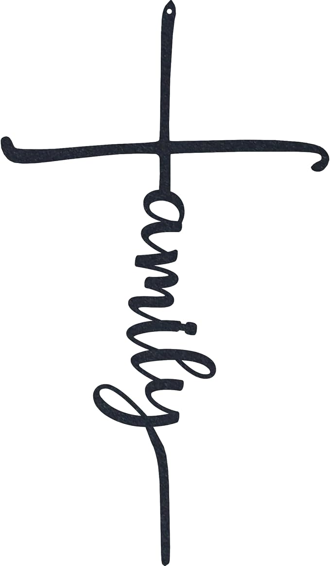 Family Cross Metal Wall Art - 11.7" X 20" - Black