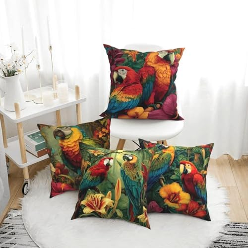 Parrot Throw Pillow Covers Set of 4 Decorative Soft Double Sided Print Pillow Case Farmhouse Home Decor for Living Room Sofa Couch 18x18