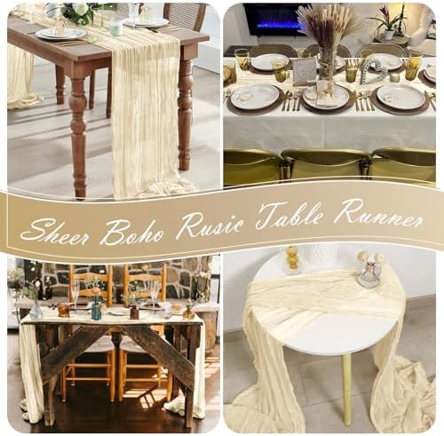 30 Pack Ivory Cheesecloth Table Runner 17 x 108 inch Cheese Cloth Table Runners 9ft Ivory Table Runner Rustic Romantic Sheer Gauze Runner for Wedding Party Baby Shower Table Decoration