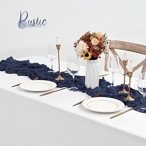 20 Pack Navy Blue Table Runners 10Ft Cheesecloth Table Runner Boho Gauze Cheese Cloth Table Runner Romantic Long Sheer Fabric Table Runners for Wedding Party Bridal Shower