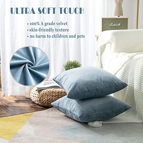 Stellhome Pack of 2 Cozy Velvet Pillow Covers Square Decorative Cushion Covers for Bed Couch Sofa Bench, 22 x 22 inch (55 x 55 cm), Silver Blue