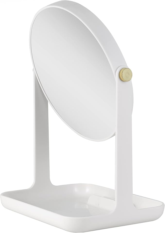 Zadro 7" Round Makeup Organizer with Mirror, 5X/1X Magnifying Mirror, Phone Holder & Accessory Tray, 360-Degree Swivel, Made in USA