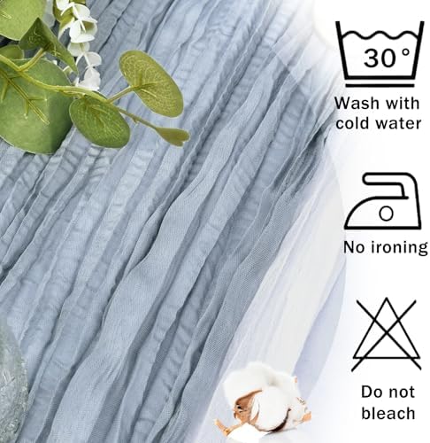 24 Pack Dusty Blue Cheesecloth Table Runner 22x120 Inch-Naturally Dyed Colors Sheer Gauze Cheese Cloth Wedding Table Runner,Rustic Boho Crinkle Fabric, Reception, Bridal Shower,Farmhouse Dining Decor