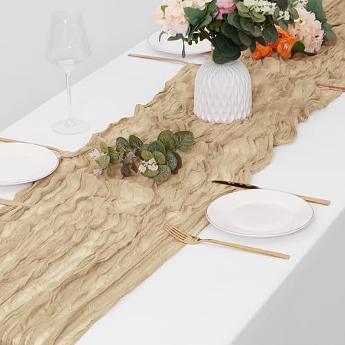 30 Pack Beige Cheesecloth Table Runner 17 x 108 inch Cheese Cloth Table Runners 9ft Beige Table Runner Rustic Romantic Sheer Gauze Runner for Wedding Party Baby Shower Table Decoration