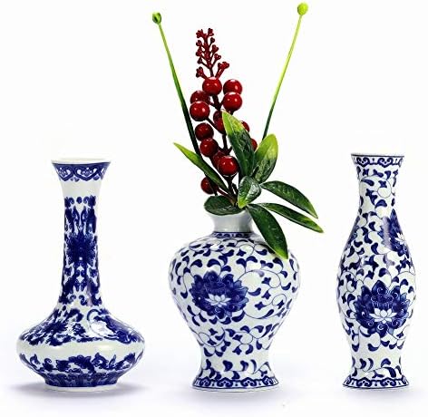 Blue and White Vase Set of 3, Mini Ceramic Bud vase Centerpiece | for Wedding, Birthday, Party, Table, Farmhouse Decoartions