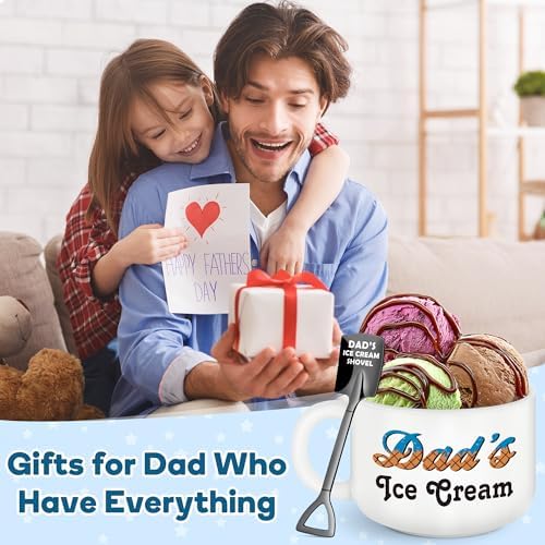 First Fathers Day Dad Gifts from Daughter Son Kids Wife, Unique Birthday Present for Father Step Bonus Husband Grandpa Papa, Funny New Dad's Ice Cream Bowl with Shovel Spoon Set, Best baskets Ideas