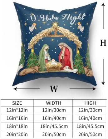 Giwawa Christmas Pillow Covers Pack of 2 18x18 Inch O Holy Night Jesus Nativity Decorative Throw Pillow Cases Xmas Blue Winter Holiday Cotton Soft Cushion Covers for Sofa Couch Patio Season