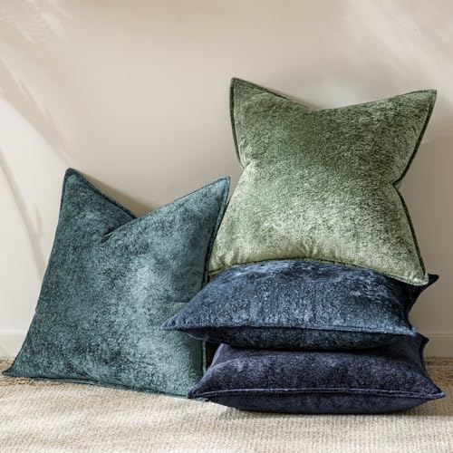 a moment Throw Pillow Covers 22X22 Inch 4 Packs,Soft Velvet Decorative Pillow Cases with 3D Ice Flower,Texture Modern Accent Cushion Covers for Sofa Couch Home Decor Peacock Noir