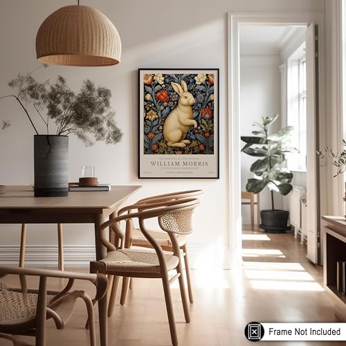 Poster Master William Morris Poster - White Rabbit Print - Flower Art - Animal Artwork - Floral Design - Bunny Illustration - Great Office or Bedroom Decor - 24x32 UNFRAMED Wall Decor