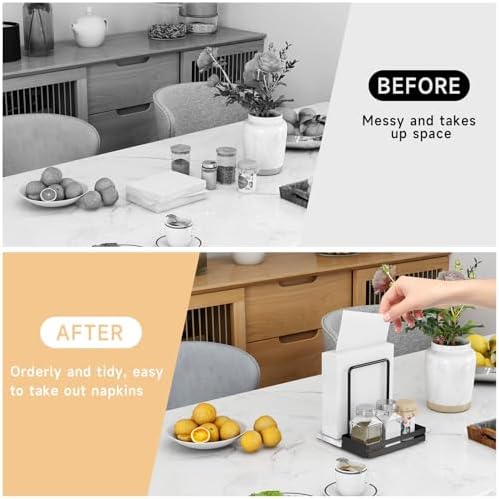 STWWO Marble Napkin Holder with Salt and Pepper Shakers Caddy, Black