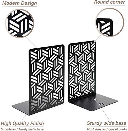 CNK Book Ends Bookends for Decorative Books Holder Bookend Shelves End Hold Heavy Duty Holders Stoppers Metal Stopper Cute Boho Bookshelf Holds Cookbook Office Home Set of 2 Bookends Pair Black