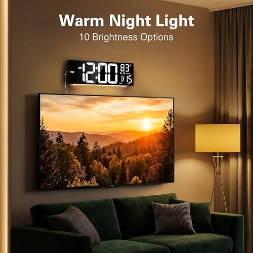 JALL 16" Large Digital Wall Clock with RGB Colors for Classroom, Wall Clock with Bluetooth for Time Set, Digital Clock with Temperature Timer Dual Alarm, Classroom Decor for Teacher Student, Black